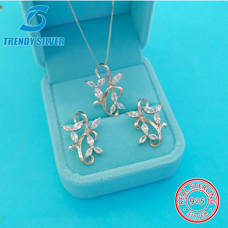 

Полный комплект из чистого стерлингового серебра 925 пробы, циркониевый прозрачный CZ Роскошный комплект украшений, серьги для модного дизайна