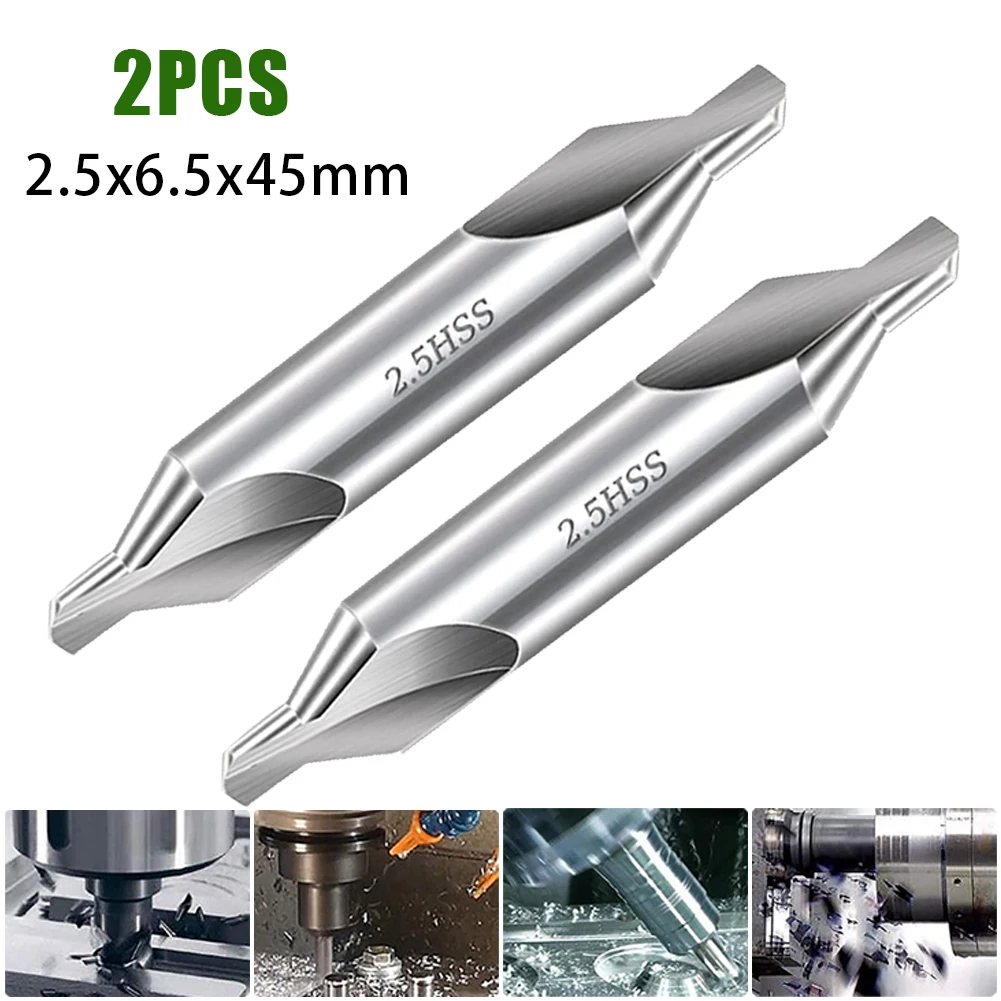 

2PCS HSS Combined Center Drill 60° A-Type High-Speed Steel Center Drill Metalworking Hole Drill Hole Cutter 2.5x6.5x45mm