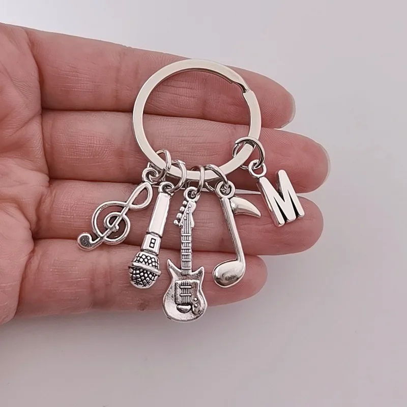 

Guitar Microphone Note 26 Letters Microphone Music Lover Musician Singer Personality Keychain