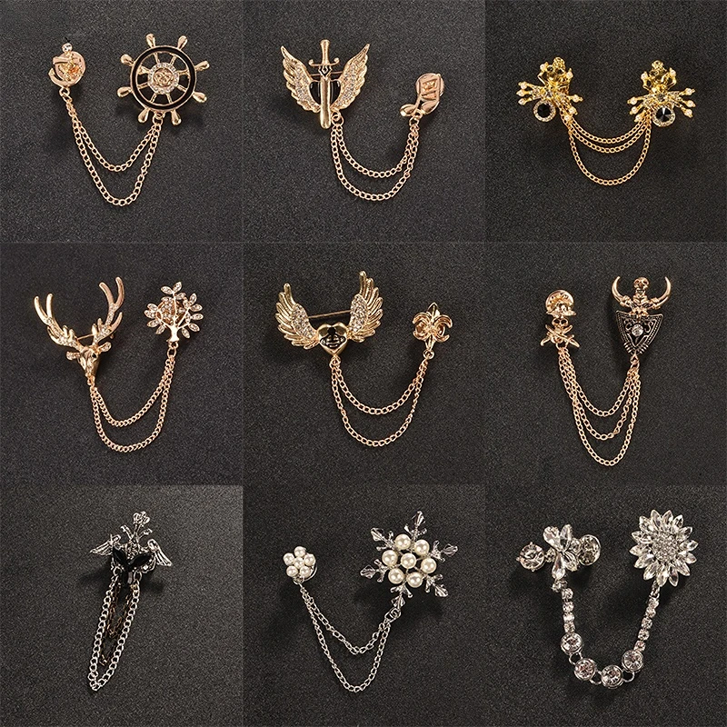 

Chain Brooch Men's Badge Suit Coat Accessories British Retro Sewing Free Small Pin Women's All-Match Snowflake Ornament