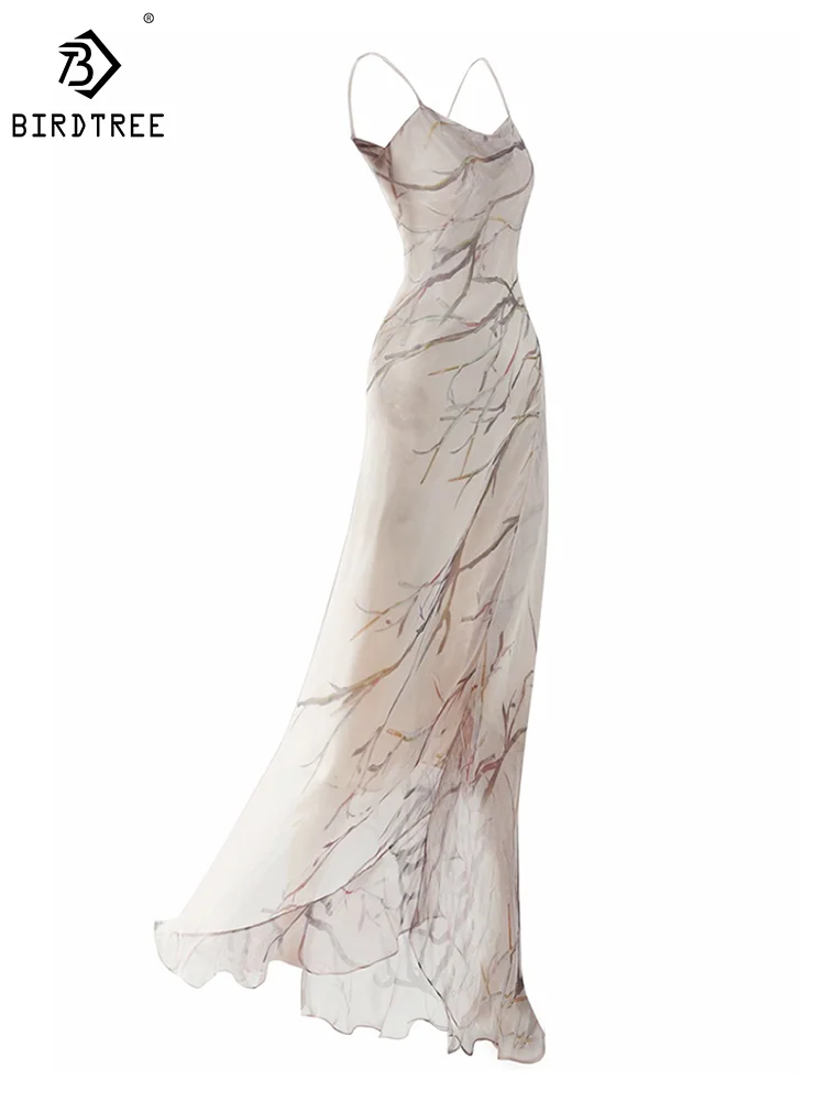 Птичье дерево двухслойные платья из шелка тутового шелкопряда для женщин цветок