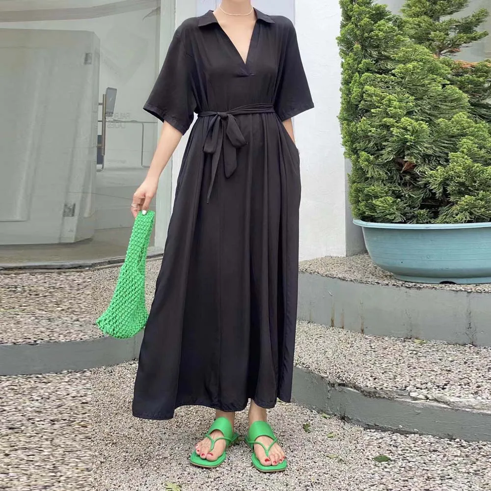 

Элегантное платье в Корейском стиле, шикарное свободное повседневное облегающее платье выше колена на шнуровке с коротким рукавом, Новинка...