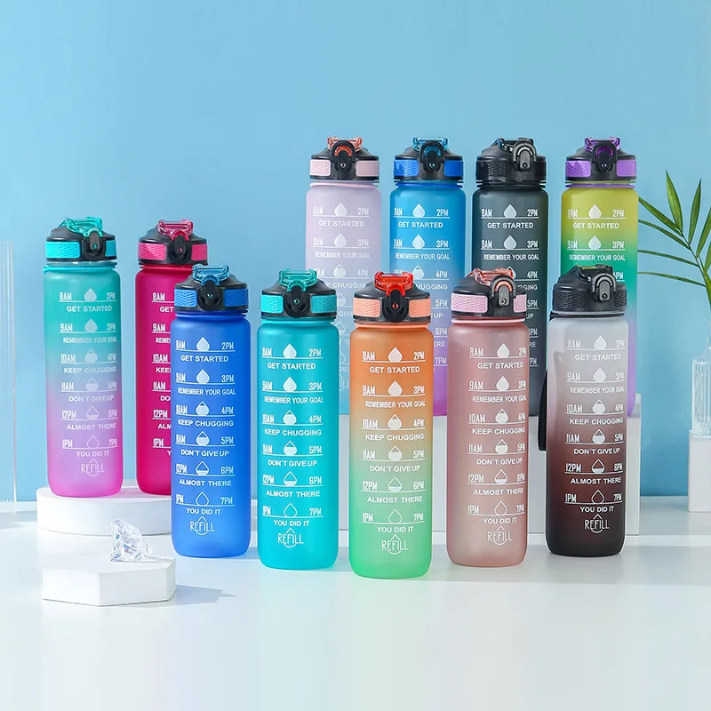 

Water Bottle 1L with Straw Plastic Frosted Cup with Time Marker for Girls Kawaii Botella De Agua Deportiva 1 Litros Hydro Flask