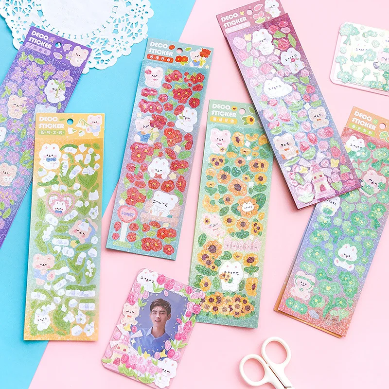 

Красочные наклейки 2 шт., корейские Стикеры, мультяшный цветок, медведь, самоклеящиеся декоративные наклейки «сделай сам», дневник-планиров...