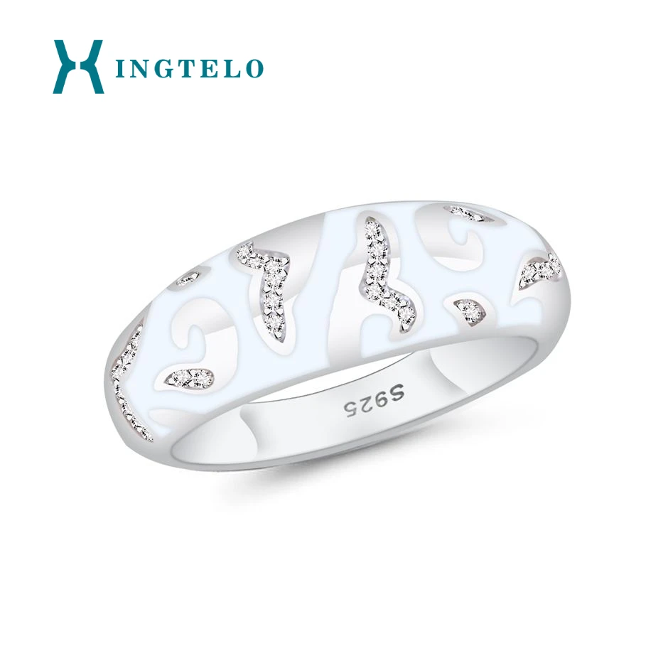 

XINGTELO 925 Sterling Silver Ring Wedding Accessories White Cubic Zirconia Enamel Silver Ring Birthday Gift for Woman
