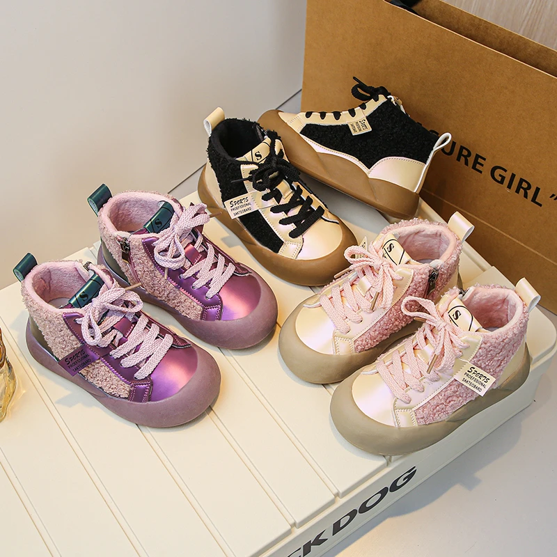 Детские разноцветные повседневные хлопковые туфли с боковой молнией и завязкой