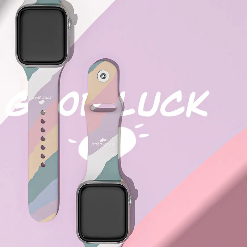

Lucky Printing Strap For Apple Watch Band 44mm 40mm 38mm 42mm 45mm 41mm For iWatch 8 7 6 5 4 3 SE Ultra 49mm Silicone Wristband