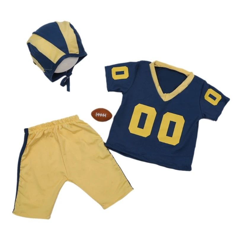 

New Newborn American Football Costume Photography Clothes Rugby Uniform T-Shirt Hat Pants Photoshoot Props Baby Photo Suit