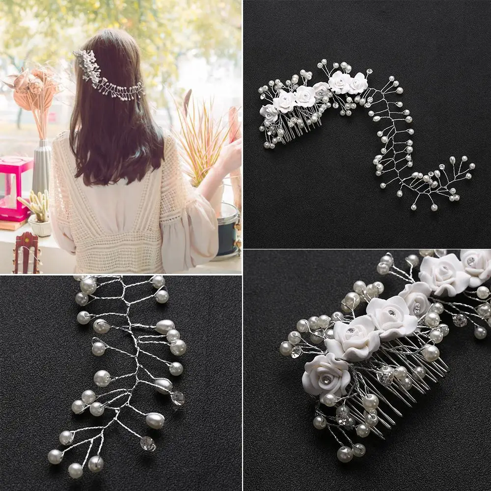

Women Wedding Party Handmade Prom Crystal Pearl Hair Ornaments Hair Comb Bridal Headpiece Headband