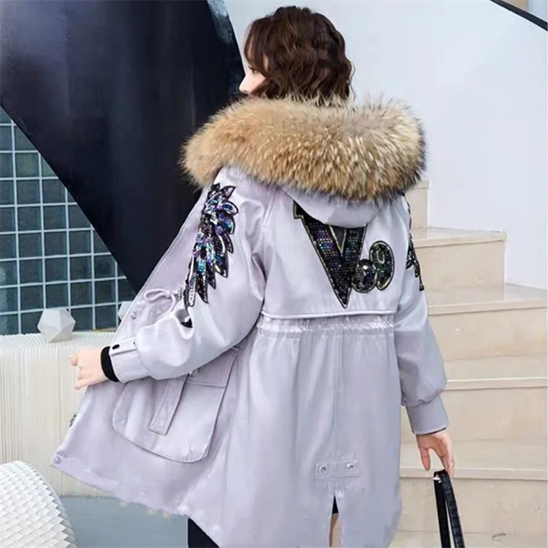 

Jacket Winter New Pie Overcomes Metal Wire Fabric Rabbit Fur Liner Genuine Leather Long Sleeve Solid Color Simple Fashion Jacket