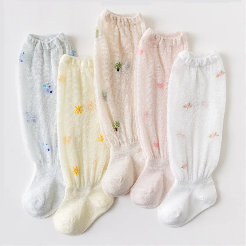 

Носки для маленьких девочек, летние длинные носки выше колена для детей, супер тонкие мягкие хлопковые длинные носки для маленьких принцесс