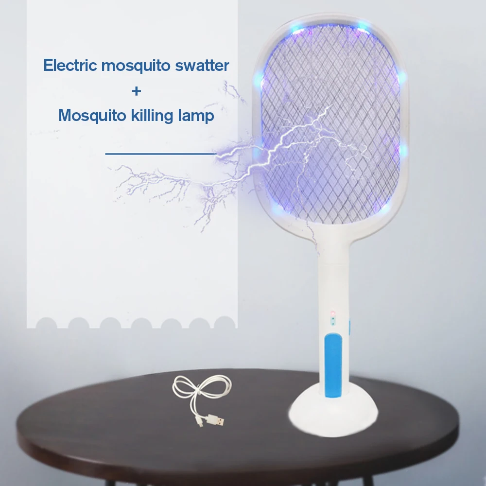 

USB 3000V Electric Flies Swatter Killer with UV Light Rechargeable LED Lamp Summer Mosquito Trap Racket Anti Insect Bug Zapper