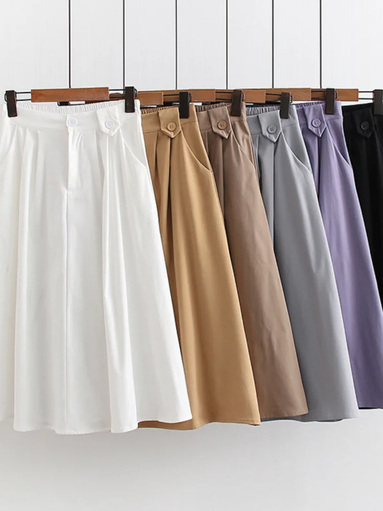 

New Women's Skirt Offical Lady Elastic High Waist Solid Causal Simple 2022 Korean Style Fashion A-line Skirts Spring Autumn