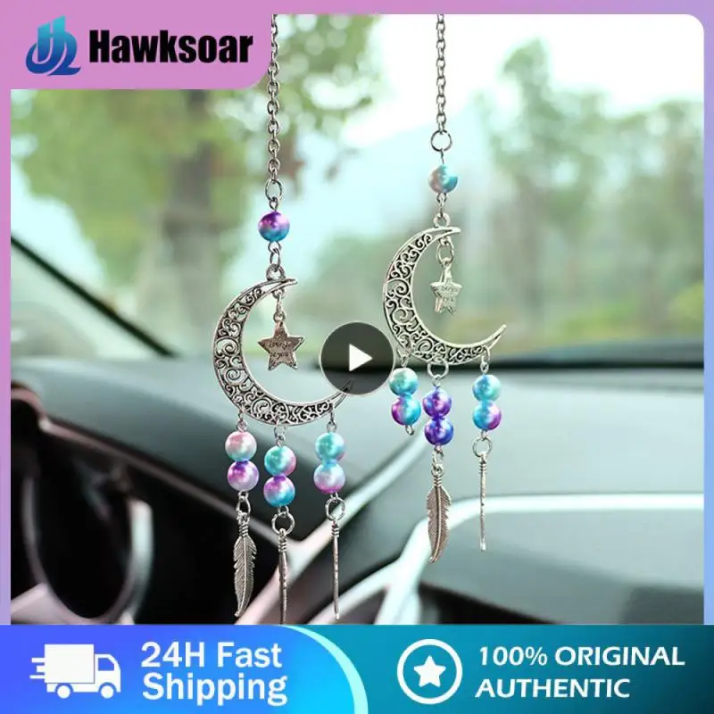 

Pendant Dream Chaser Handmade Interior Trim Alloy Dream Catcher Moon Feather Car Pendant Mirror Pendant Flashing Pink Feather