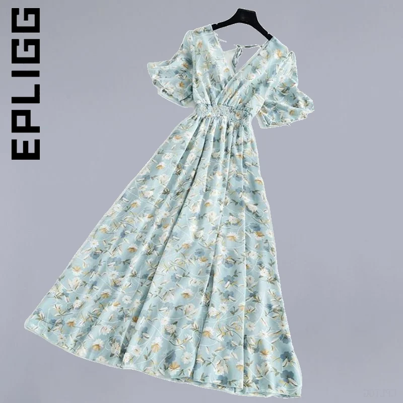 

Epligg New Dress Women All-Match Dresses Ruffled Short-sleeved Chiffon Dress Lazy Chic Vestidos Female Women Clothing
