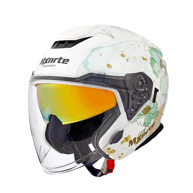 DOT Approved Mxnrte Green Lotus Pond Helmet Unisex Double Lens Half Summer Off-Road Safety Motorcycle Casco Casque
