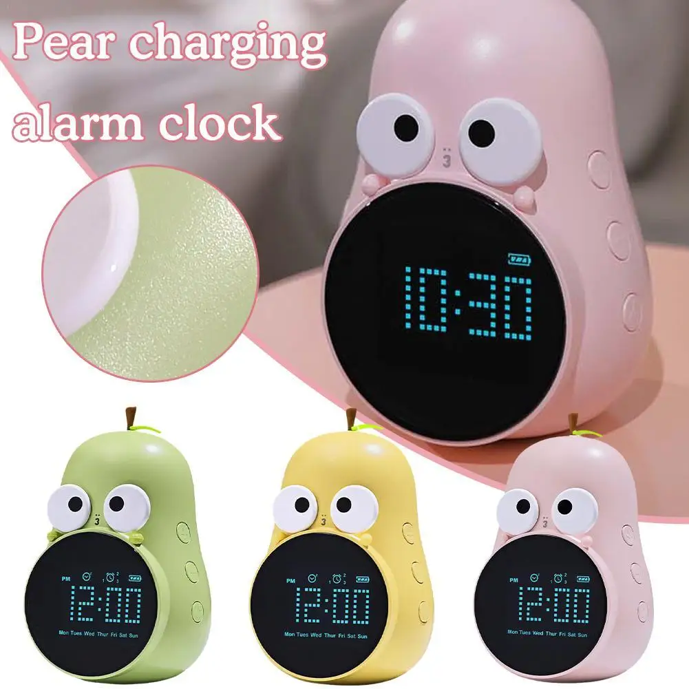 

Creativity Cartoon Cute Pear Alarm Clock USB Rechargeable Fruit Shape Night Light Bedside Table Desk Children's Room Clock New