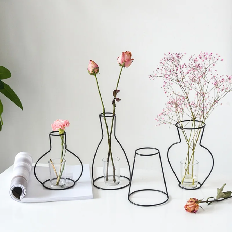 

Retro Iron Line Table Flowers Vases Nordic Decoration Home Metal Plant Holder Nordic Styles Flower Vase Home Decor