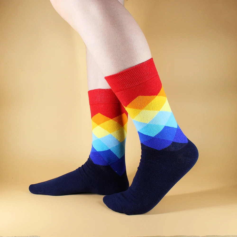 6 Pairs Happy Fashion Harajuku Women and Men Combed Cotton Socks Stripe Grid Geometry Casual Funny Socks