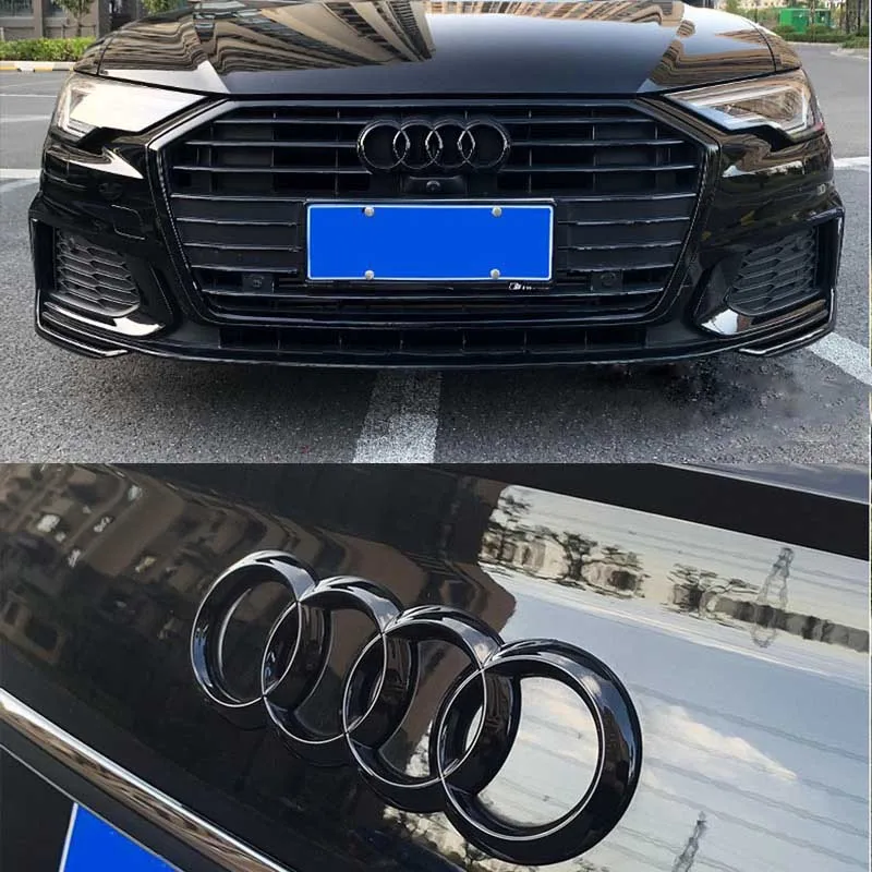 

4-кольцевой логотип ABS, серебристый/черный автомобильный капот, передний капот, гриль, задний багажник, эмблема, значок, наклейка для Audi A3 A4 A5 A6 A7 Q2 Q3 Q5 Q8 TT