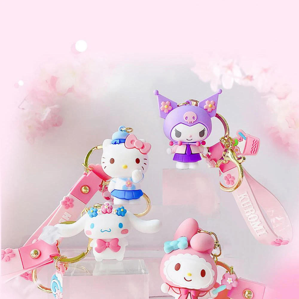Genuine Anime Sanrioed Pop Keychain Cherry Blossom Diary Kitty Cat Cinnamoroll Mymelody Kuromi Schoolbag Ornament Student Gift