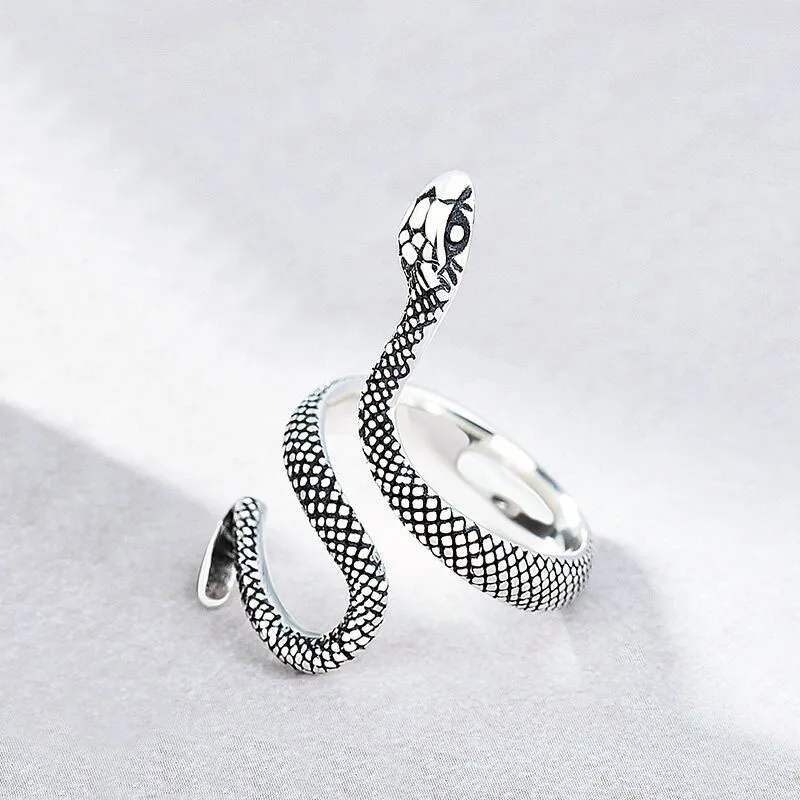 Promotion Trendy Snake Animal Design Retro Thai Silver Unisex Party Rings Original Jewelry For Women Men Birthday Gifts |