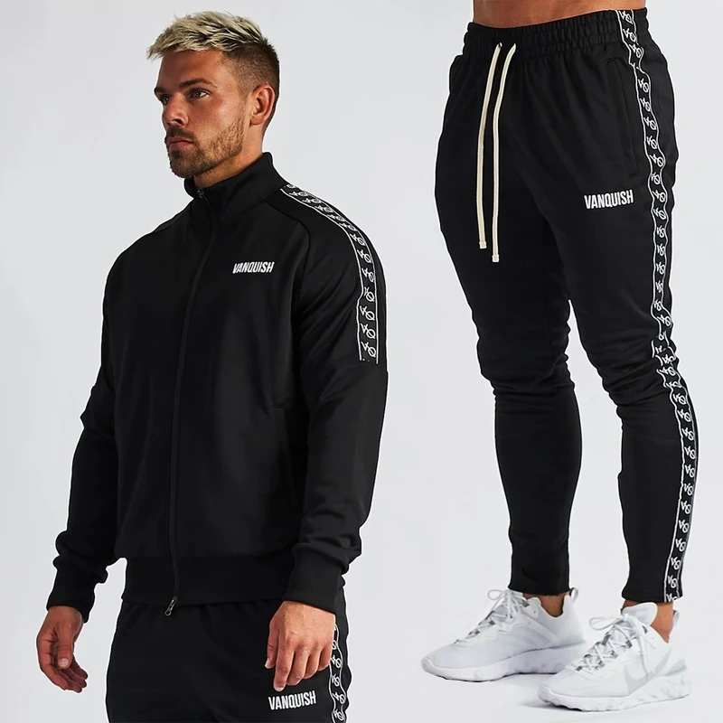 

Jogger fashion trend leisure cotton embroidery suit Zipper jacket for outdoor running and Sports fitness suit
