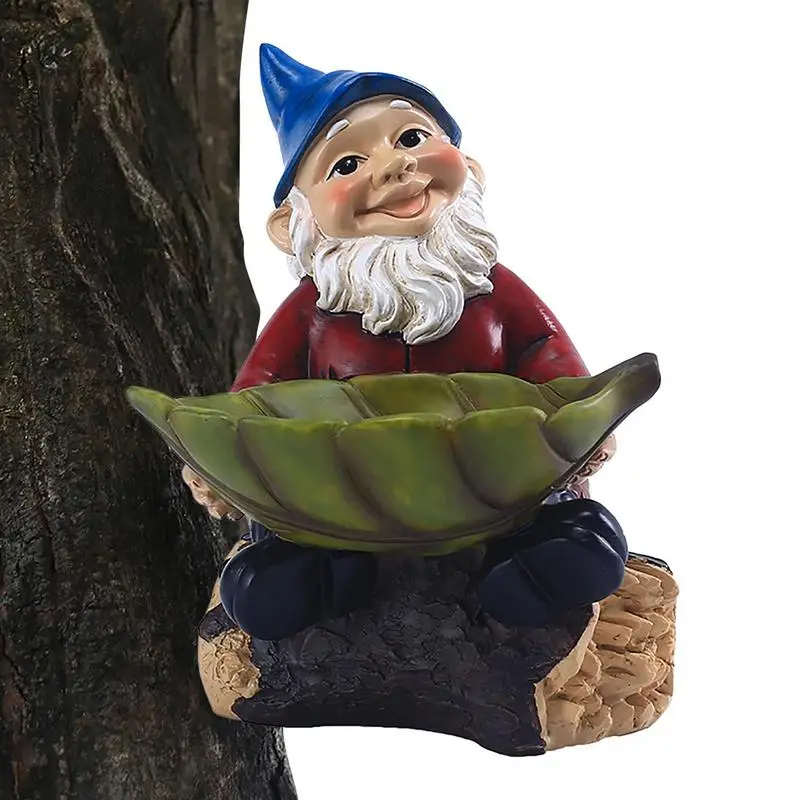 

Gnome Garden Statue Gnome Sculpture Bird Feeder Garden Gnomish Waterproof Lovely Dwarf Cartoon Feeder For Outdoor