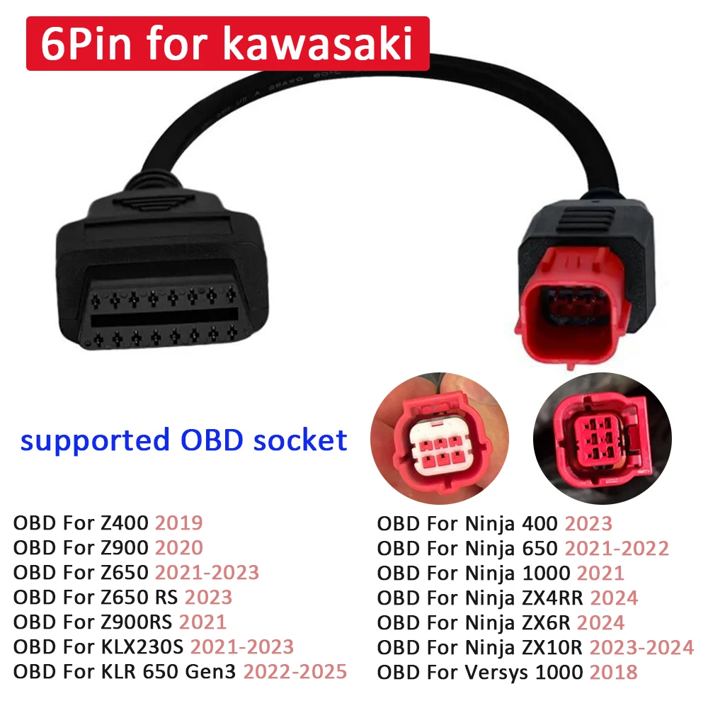 

Адаптер OBD для Kawasaki, 4/6-контактный диагностический кабель OBDII для мотоциклов Kawasaki Ninja Z-серии/Versys-серии, адаптер OBD-разъема