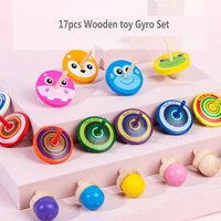 17pcs wooden toys gyro set childrens gift kindergarten supplies spinning top kids floor games parent child plays free shipping