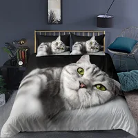 Cat Duvet Cover King/Queen Size,Cute Pet Cat Theme Bedding Set White Black American Shorthair Print 2/3pcs Polyester Quilt Cover