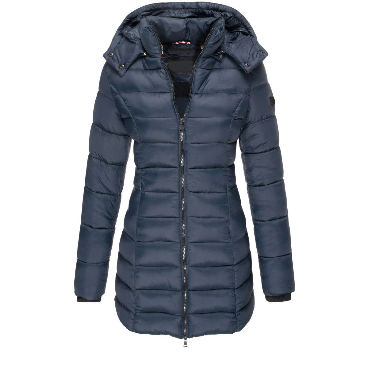 Winter Jacket Women 2022 New Slim Hooded Zipper Loose Long Down Cotton Coats Office Lady Parkas Fashion Tops Black Red Yellow