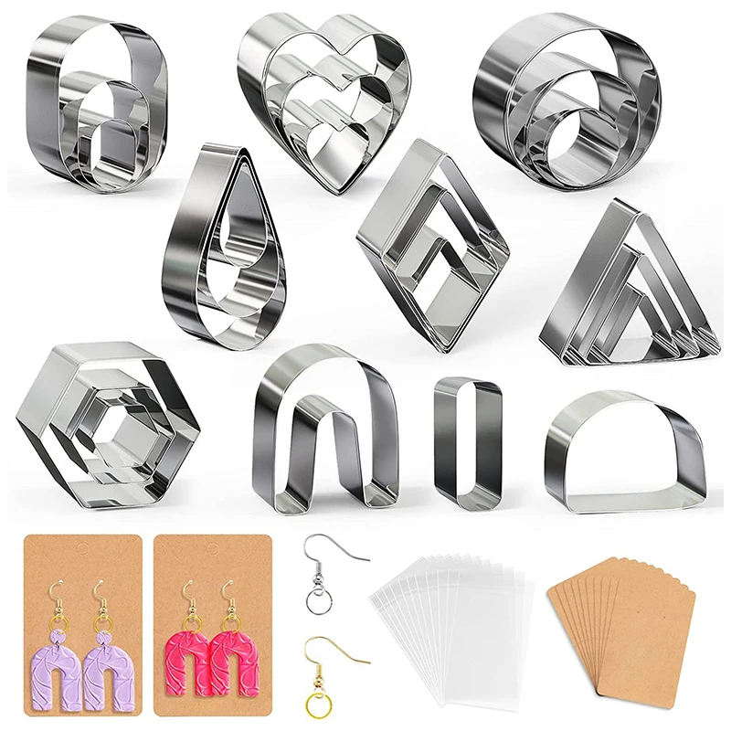 

Polymer Clay Cutters Clay Earring Cutters with Earring Cards and Hooks for Baking Earring Cards Hooks Petal Cake Cookie Cutter