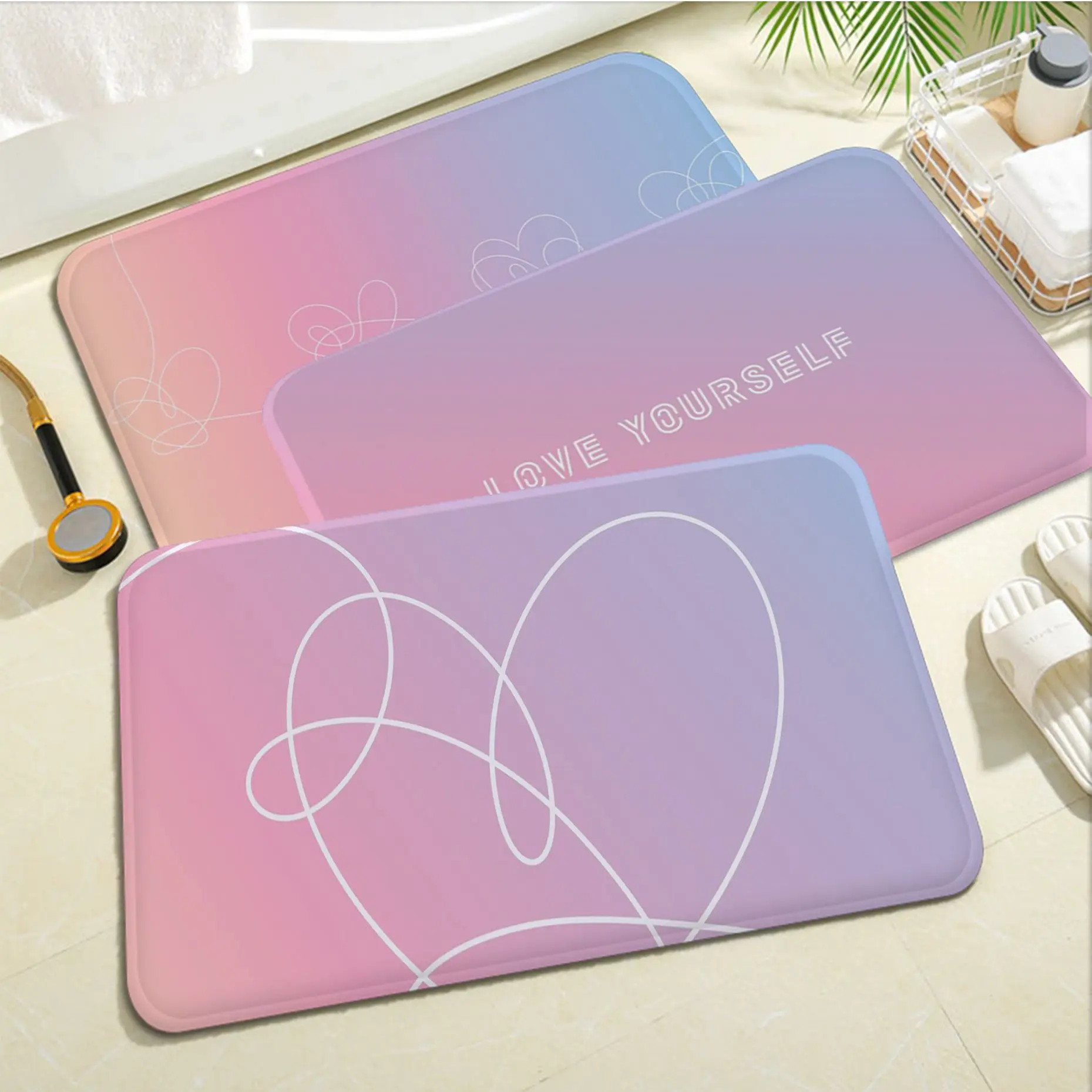 

Love Yourself Flower Kpop Hallway Carpet Nordic Style Bedroom Living Room Doormat Home Balcony Anti-Slip Doormat Area Rug
