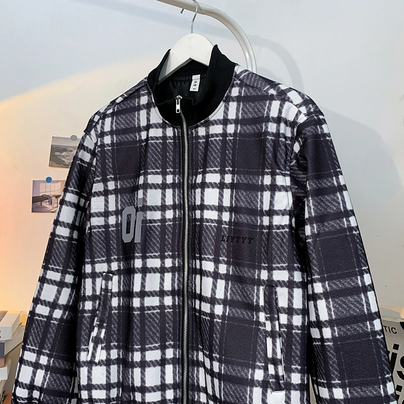 Осенне-зимняя клетчатая шерстяная куртка мужская винтажная японская мода ретро