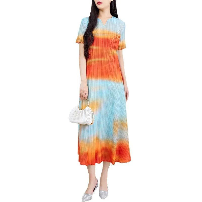 Летнее модное платье миаке с градиентом новая плиссированная облегающая и