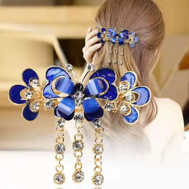 

Ladies Fashion Drip Oil Crab Clip Hairpin Rhinestone Butterfly Hair Clips Girl High-end Elegant Crystal Inlaid Ponytail Clip