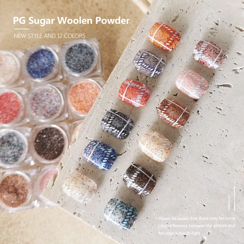 

FEISHI 12 Colors Lattice Candy Woolen Nail Powder Glitter Sugar for Professional Nail Art Accessories Manicure Pigment Dust Bulk