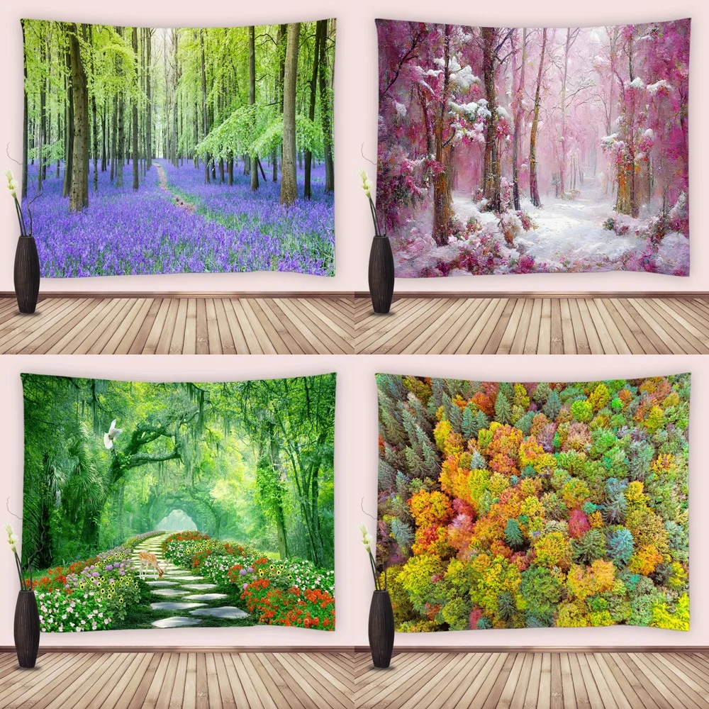 

Forest Tapestry Misty Trees Natural Scenery Wall Hanging Jungle Psychedelic Landscape Tapestries Bedroom Living Room Dorm Decor