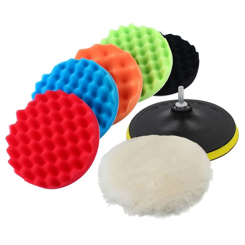 

7Pcs Set 3-7 inch Car Polishing Pad Sponge Buffing Waxing Clean Polish Buffer Drill Wheel Polisher Removes Scratches Car Repair