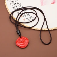hot selling natural hand carve cinnabar ruyi pingan brand sub necklace pendant fashion jewelry men women luck gifts amulet