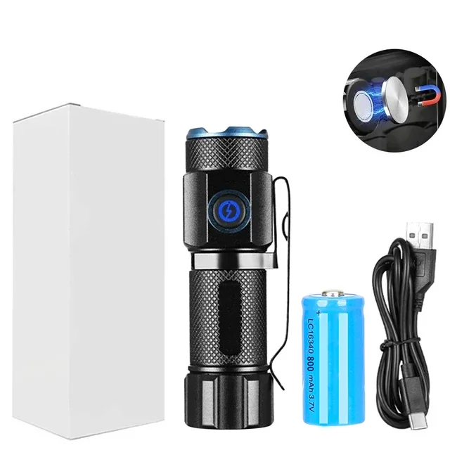 

Мини-фонарик LED 20 Вт, Суперяркий, Перезаряжаемый Через USB, Аварийный Светильник С Магнитом На Торце, Аккумулятор 16340