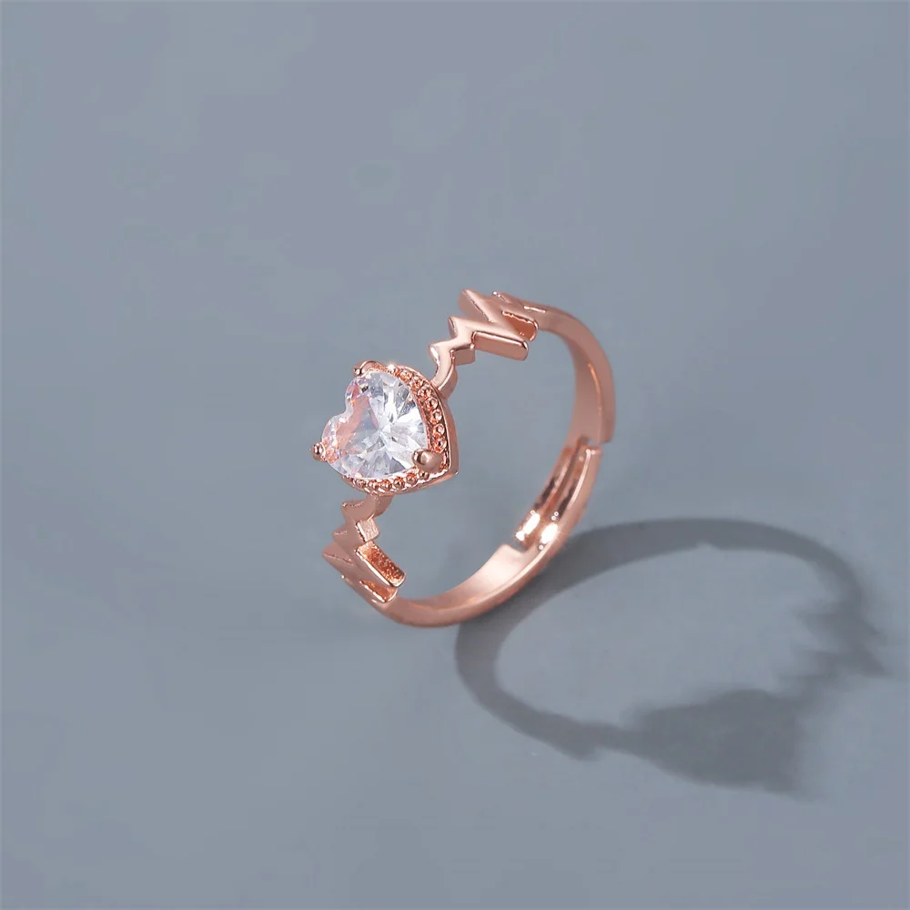 

Dainty ECG Heart Zircon Rings for Women Korean Fashion Heart Charm Finger Rings Jewelry Valentines Gifts Couple Items 2023