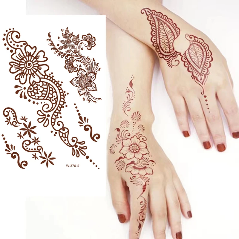 Коричневая искусственная Временная тату-наклейка бабочка Менди цветок