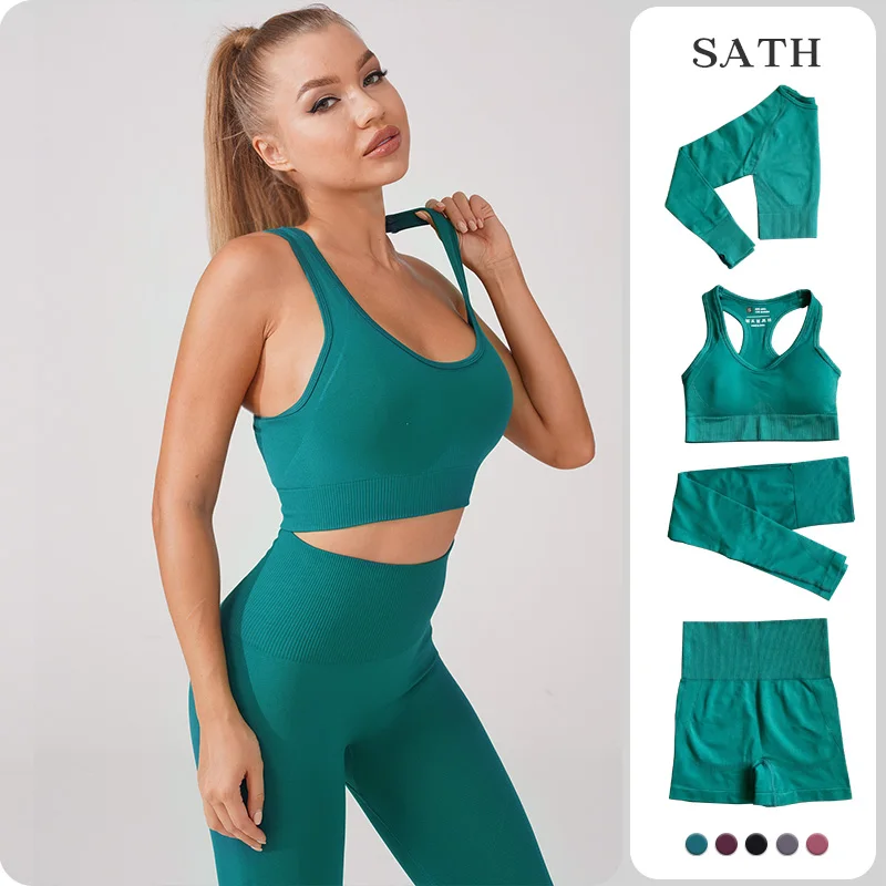 

Seamless pure color Yoga Set Fitness Long Sleeve Crop Top Sexy Bra High Waist Leggings Women Workout Sportswear Lounge Clothing