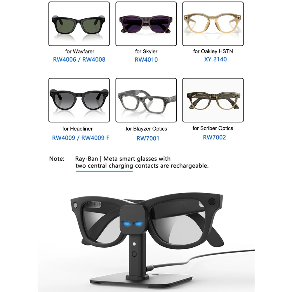 Фото Зарядная док-станция для очков Meta Wayfarer/Skyler/Oakley HSTN/Headliner/Blayzer Optics/Scriber AI с двумя портами USB-C №4