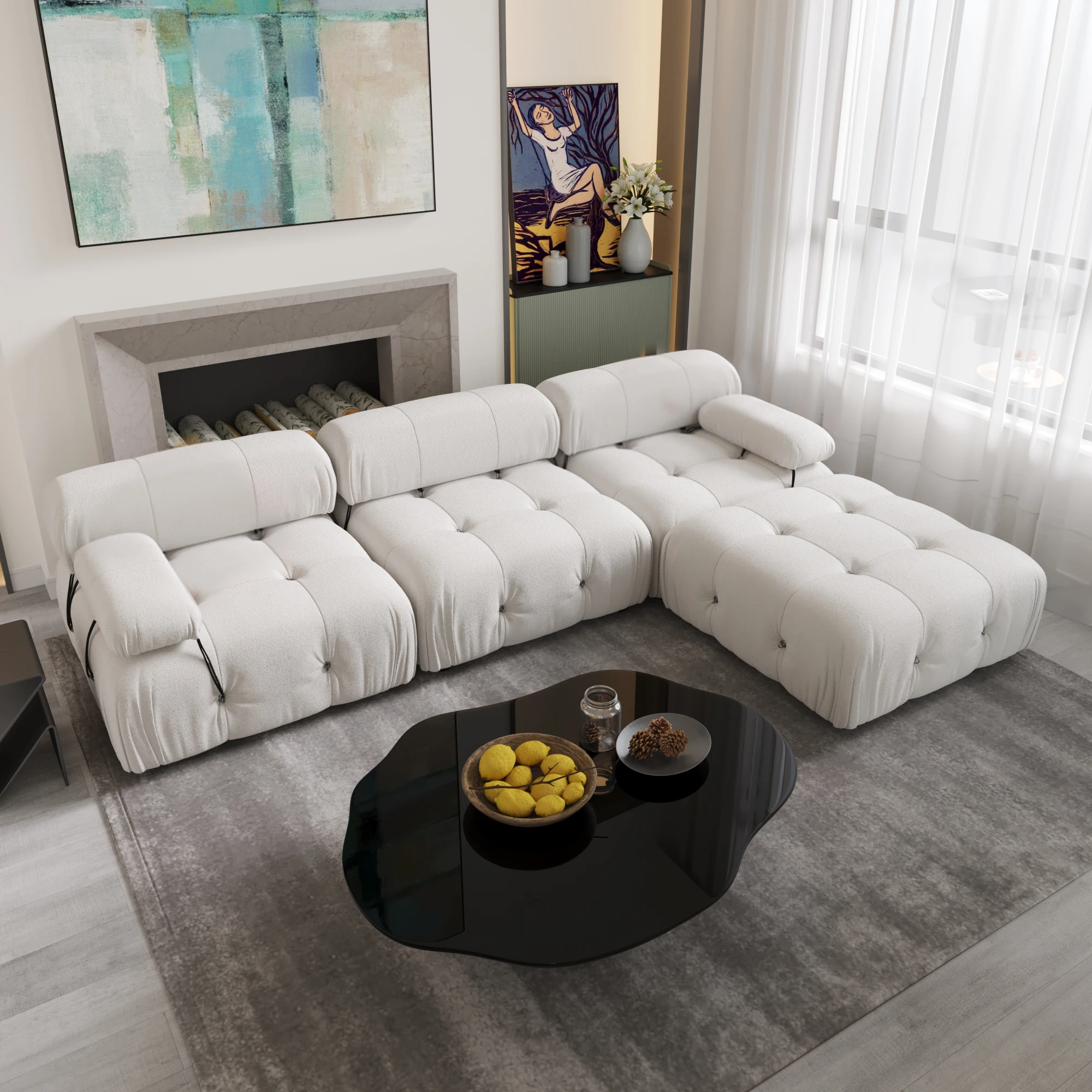

Convertible Modular Sectional Sofa L-Shaped Teddy Velvet Couch with Ottoman Minimalist Sofas Couches for Living Room Furniture