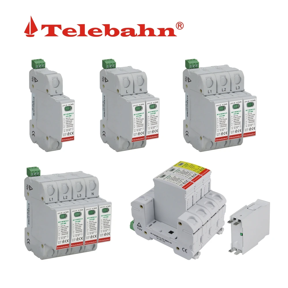 Заводской Telebahn TUV 3P+N T1+T2 Uc150V 275V 300V 320V 385V 440V Iimp12.5kA Трехфазные ограничители