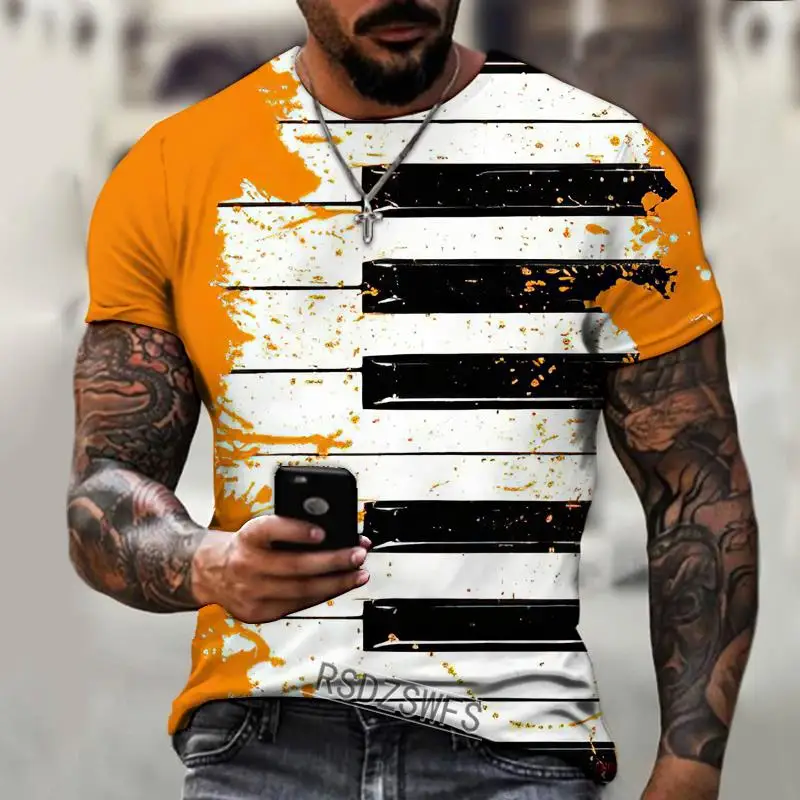 

Piano Keys Musical Notes 3D Printing Short Sleeve Fashion Oversized Men's Sports Jersey Comfortable Super-Size Male T Shirt Top