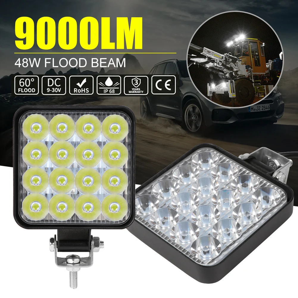 

2Pcs Car Work Lights 48W LED Pod Square Light Bar 4x4 3030 LED Spot Light Aluminum Alloy Offroad Light for Car Truck SUV 4WD
